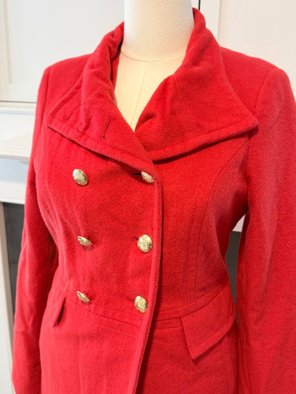 ❤️ Red Wool Blend Peacoat Gold Button Tailored | The Limited | Size S